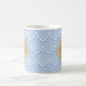 Mug Art Déco Écailles de Poisson Bleu Clair Tan Monogr (Centre)