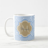 Mug Art Déco Écailles de Poisson Bleu Clair Tan Monogr (Gauche)