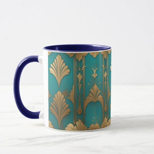 Mug Art Déco En Bleu Et Or (Gauche)