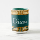 Mug Art Deco Green and Gold Stripes Personalized (Centre)