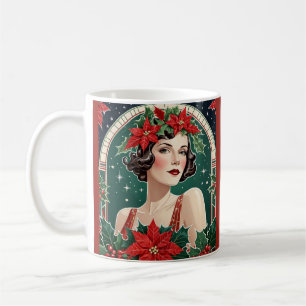 Mug Art Déco Inspiré Portrait Lady Élégant Noël