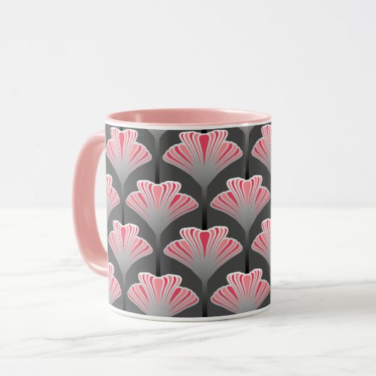 Mug Art déco Lily, Grey / Grey / Coral rose (Devant gauche)