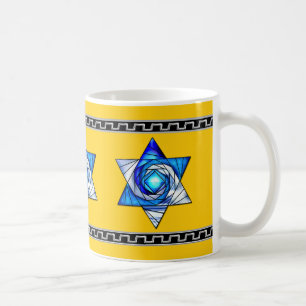 Mug Art Déco Magen David en verre bleu teinté sur fond
