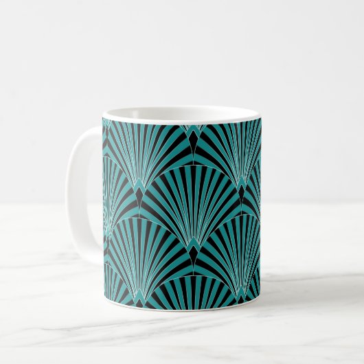 Mug Art Déco : motif ventilateur vert. (Devant gauche)