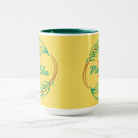Mug Art Deco Peacock Feather Monogram Stencil (Centre)