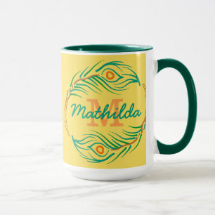 Mug Art Deco Peacock Feather Monogram Stencil