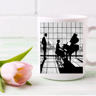 Mug Art Déco silhouette de piano Noir et blanc