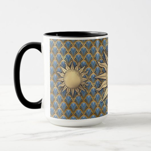 Mug Art déco Soleil doré & initial (Gauche)