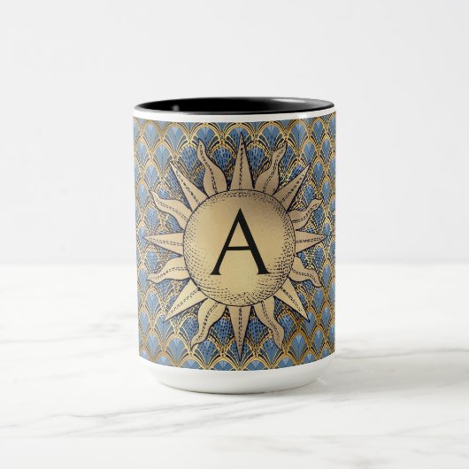 Mug Art déco Soleil doré & initial (Centre)