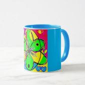 Mug Art design bleu jaune vert fleur motif (Devant droit)