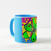 Mug Art design bleu jaune vert fleur motif (Devant gauche)