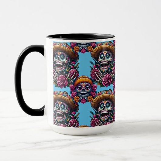 Mug Art du crâne à sucre - Jour des Morts (Ciel) (Gauche)