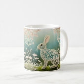 Mug Art du printemps du lapin à fleurs blanches (Devant droit)