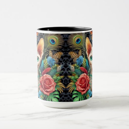 Mug Art Floral Chat Sphynx Blanc (Centre)