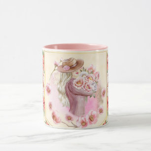 Mug Art Floral, Dame Du Printemps, Art Graphique