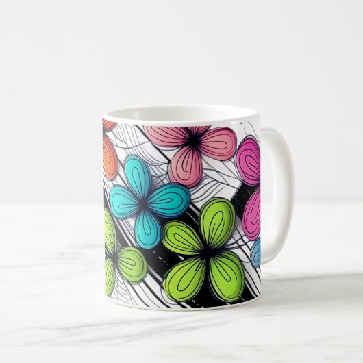 Mug Art Floral Doodle Vibrant - Mode coloré (Devant droit)