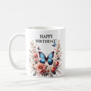 Mug Art floral papillon bleu personnalisable-96279