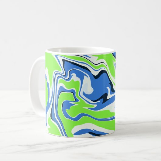 Mug Art fluide abstrait avec des vagues bleues et vert (Devant gauche)