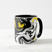 Mug Art fluide abstrait avec noir, blanc et jaune (Devant droit)