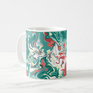 Mug Art fluide abstrait en vert, blanc et rouge