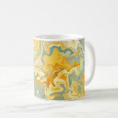 Mug Art fluide abstrait jaune, orange et vert (Devant droit)