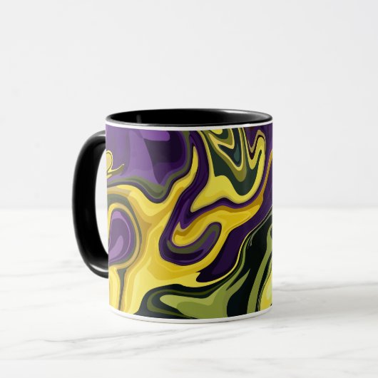 Mug Art fluide abstrait jaune, violet et vert (Devant gauche)