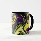 Mug Art fluide abstrait jaune, violet et vert (Devant droit)