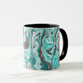 Mug Art fluide en marbre turquoise et noir (Devant droit)