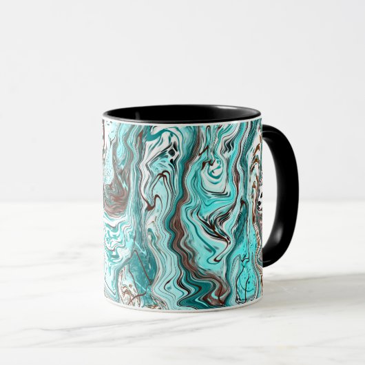 Mug Art fluide en marbre turquoise et noir (Devant droit)