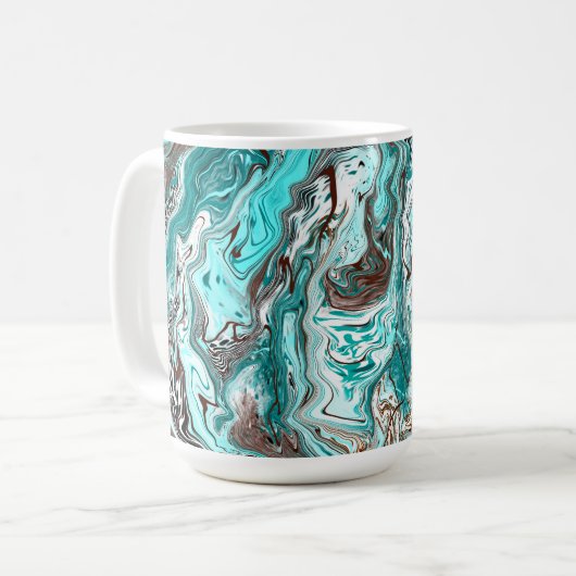 Mug Art fluide en marbre turquoise et noir (Devant gauche)