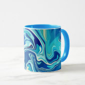 Mug Art fluide tranquille avec tourbillons bleus et aq (Devant droit)