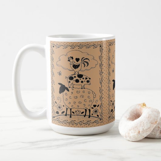 Mug ART FOLAIRE ANIMAUX DE FERME MOULER PIG ROOSTER Pr (Avec donut)