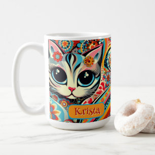Mug Art folklorique mexicain Abstrait Kitty Chat Perso