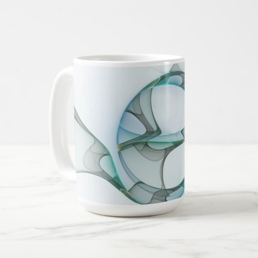 Mug Art fractal abstrait moderne bleu turquoise gris (Devant gauche)