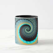 Mug Art fractal spirale abstrait bleu turquoise orange (Centre)