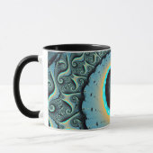 Mug Art fractal spirale abstrait bleu turquoise orange (Gauche)