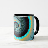 Mug Art fractal spirale abstrait bleu turquoise orange (Devant droit)