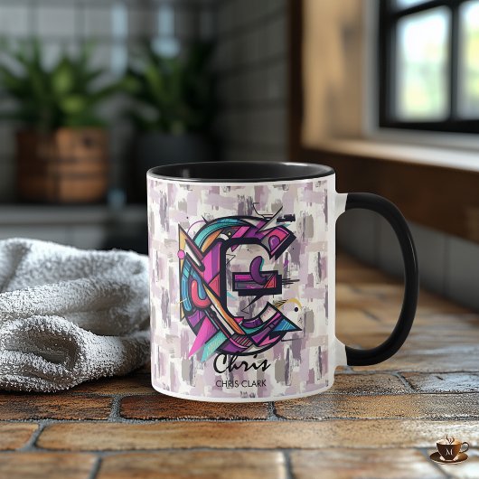Mug Art graphique abstrait contemporain de la lettre C