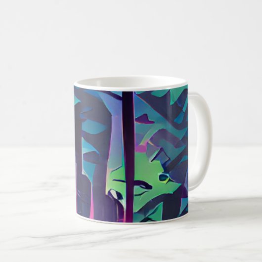 Mug Art graphique abstrait forestier rose et vert (Devant droit)