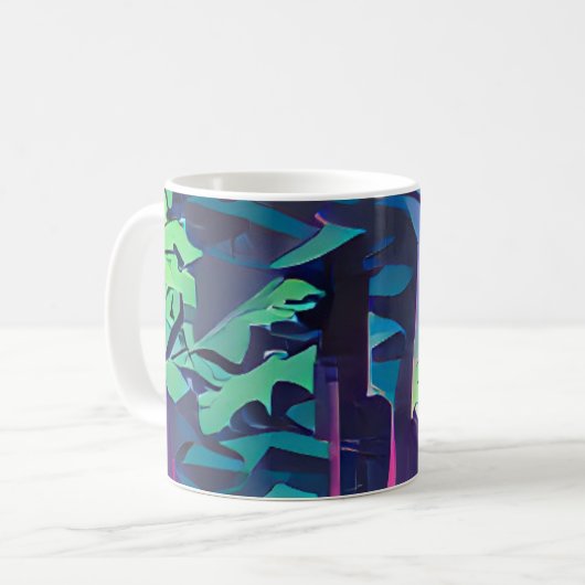 Mug Art graphique abstrait forestier rose et vert (Devant gauche)