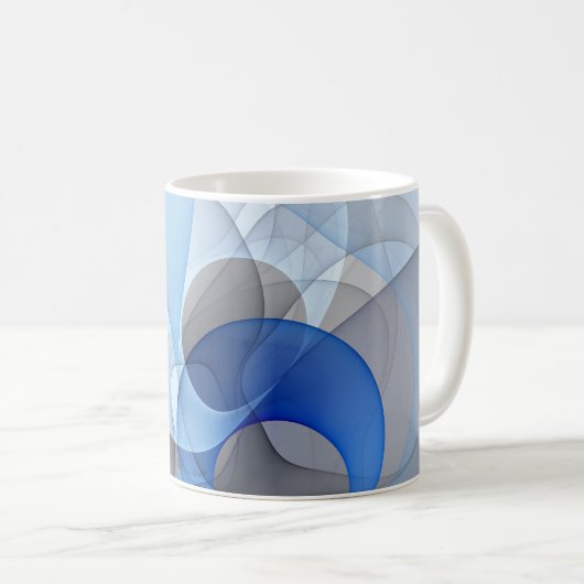 Mug Art graphique fractal abstrait bleu gris moderne (Devant droit)