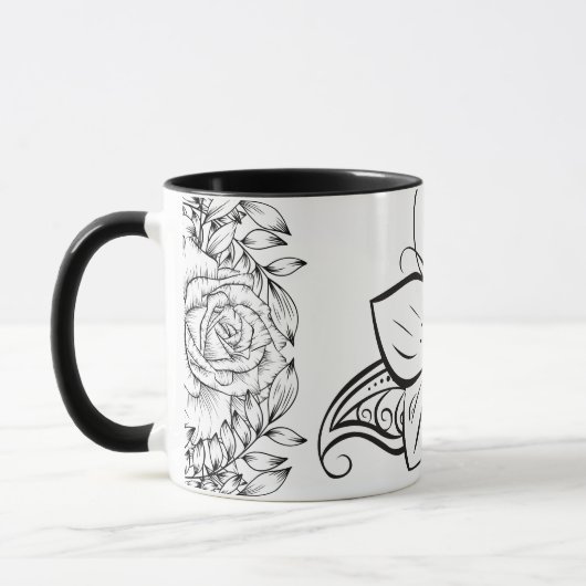 Mug Art Graphique Monochrome, Belle Fleur (Gauche)