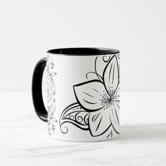 Mug Art Graphique Monochrome, Belle Fleur (Devant gauche)