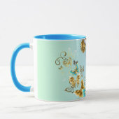 Mug Art graphique Steampunk turquoise, Sérénité mécani (Gauche)