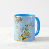 Mug Art graphique Steampunk turquoise, Sérénité mécani (Devant droit)