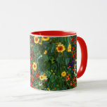 Mug Art Gustav Klimt - Jardin agricole avec tournesols<br><div class="desc">Art Gustav Klimt - Jardin de la ferme avec des tournesols tasse à café d'art personnalisé.</div>