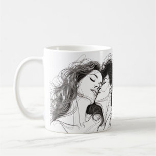 Mug Art Lesbienne De Ligne De Baiser Avec Belle Légend