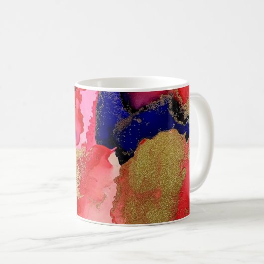 Mug Art moderne Bleu Rouge Or (Devant droit)