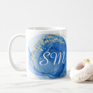 Mug Art moderne Blue and Gold Alcok Ink Nom personnali