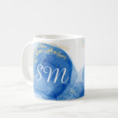 Mug Art moderne Blue and Gold Alcok Ink Nom personnali (Devant gauche)